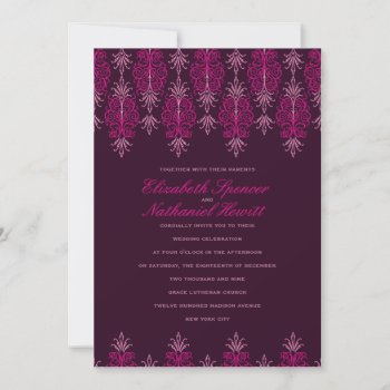 Chic Flourish Wedding Invitation Dark Pink by spinsugar at Zazzle