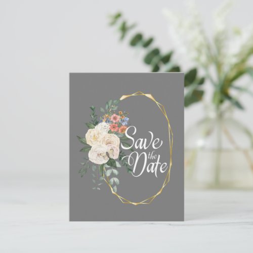 Chic Flower Bouquet Grey Save the Date Note Card