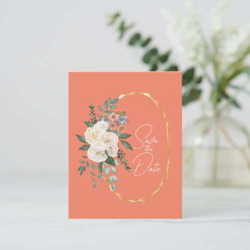 Chic Flower Bouquet Orange Save the Date Note Card