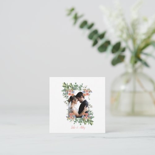 Chic Flower Bouquet Personalized Wedding Photo Enclosure Card
