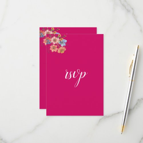 Chic Flower Bouquet Wedding Pink RSVP Card