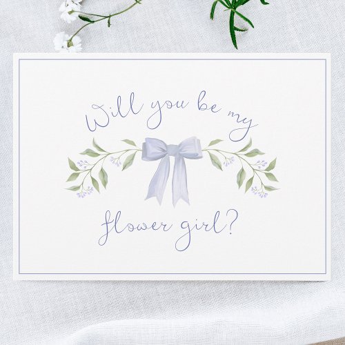 Chic Flower Girl Proposal with Bow Cute Dusty Blue Card