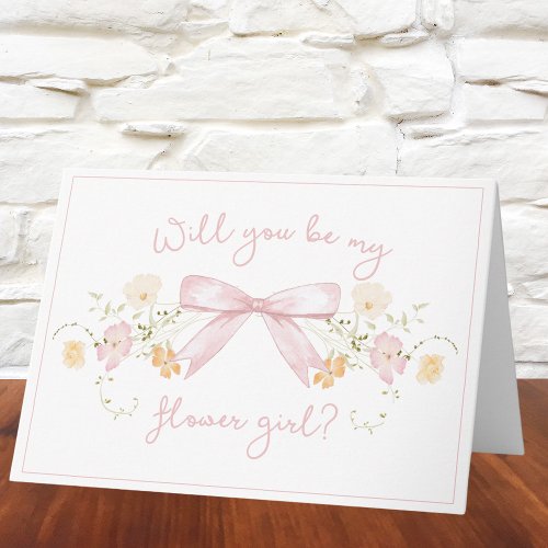 Chic Flower Girl Proposal with Bow Cute Girly Pink Card