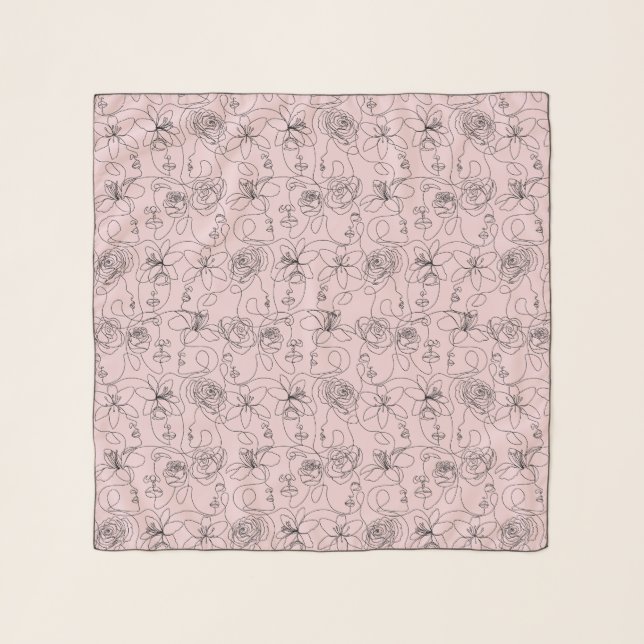 Chic Flowers and Faces Pink Scarf (Front)