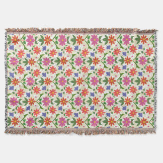 Chic Flowers and Polka Dots on Ecru Throw Blanket