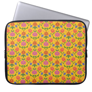 Chic Flowers and Polka Dots on Yello Laptop Sleeve