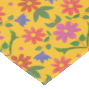 Chic Flowers and Polka Dots on Yellow Tablecloth