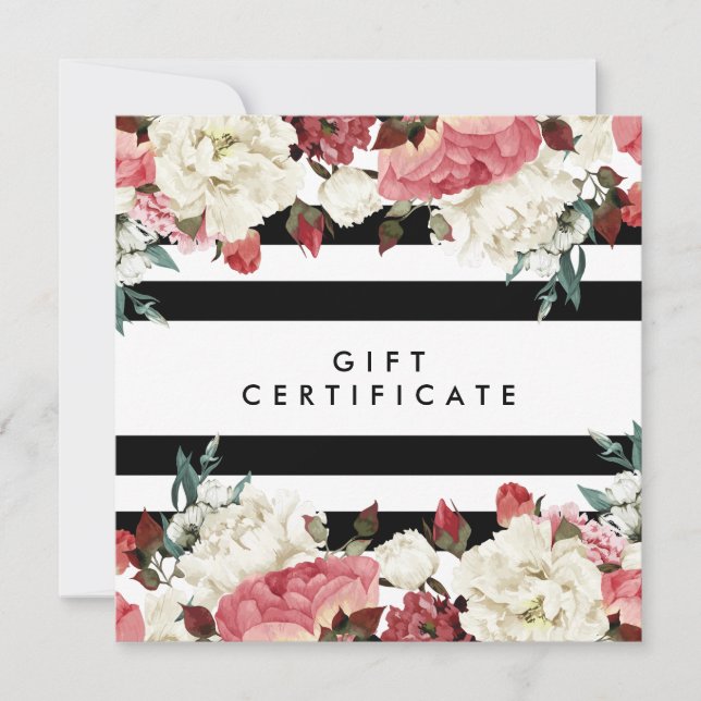 Chic Flowers and Stripes Salon Gift Certificate (Front)