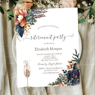 Chic Flowers,Champagne Glass Retirement Invitation