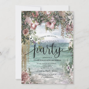 Chic Flowers Ocean Engagement Invitation