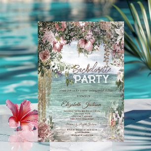 Chic Flowers Ocean Glass Bachelorette Invitation