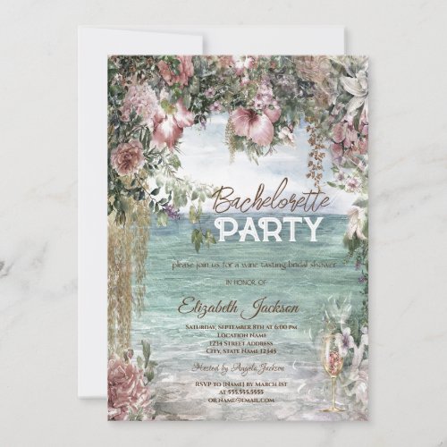 Chic Flowers Ocean Glass Bachelorette   Invitation