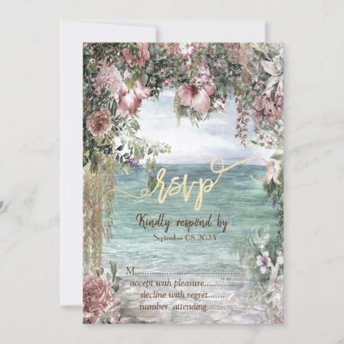 Chic Flowers Ocean RSVP   Invitation