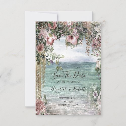 Chic Flowers Ocean Save The Date