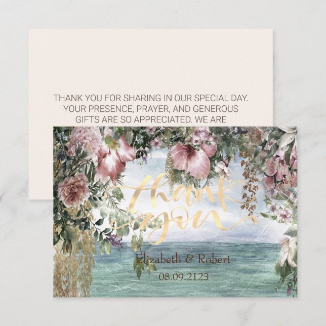 Chic Flowers Ocean  Thank You Card (Front/Back)