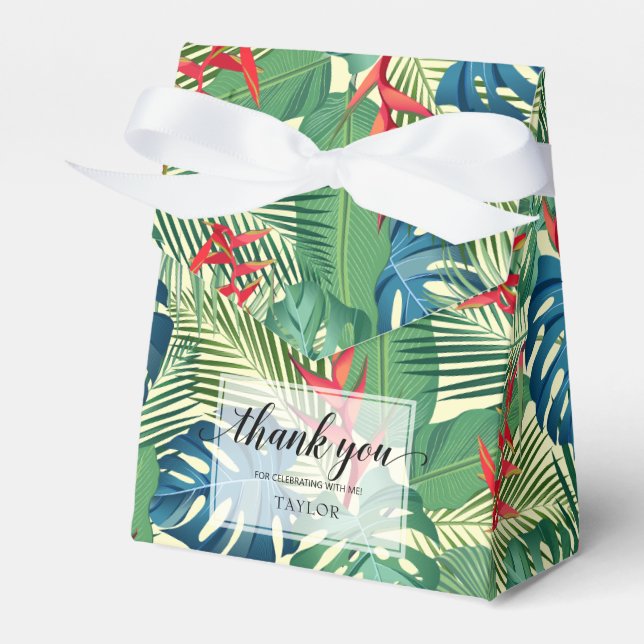Chic Flowers Palms Monstera  Favor Boxes (Front Side)