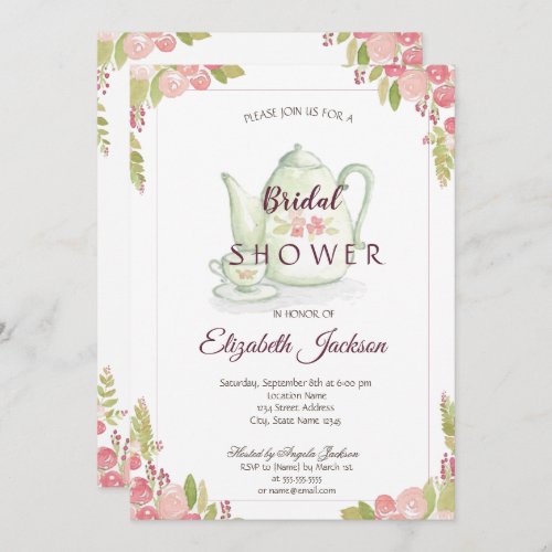 Chic Flowers Teapot Bridal Shower Invitation
