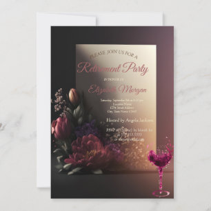 Chic Flowers,Wine Glass Retirement Part Invitation