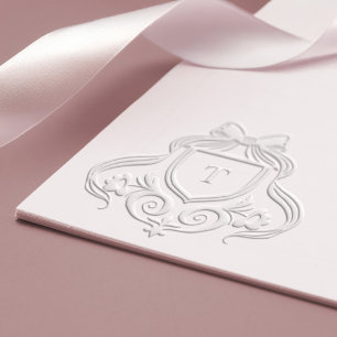 Chic Flowing Bow & Ribbon Wedding Monogram Crest Embosser