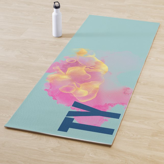 Chic Flowing Ink Design, Pink Yellow Personalized Yoga Mat (In Situ)