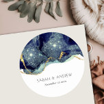 Chic Fluid Abstract Ink Gold Navy Glitter Wedding Classic Round Sticker<br><div class="desc">For any further customisation or any other matching items,  please feel free to contact me at yellowfebstudio@gmail.com</div>
