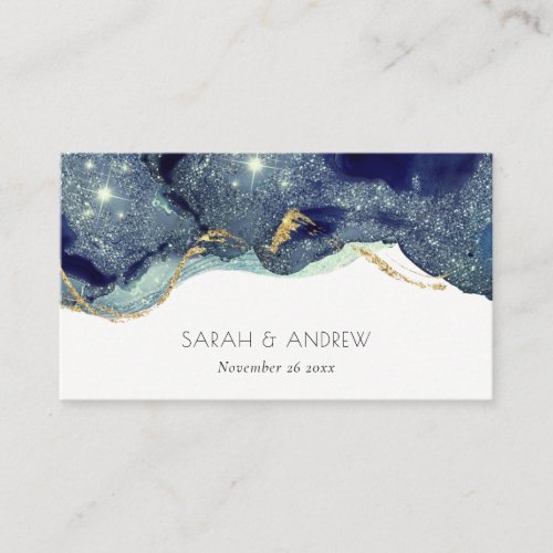 Chic Fluid Abstract Ink Gold Navy Glitter Wedding Place Card