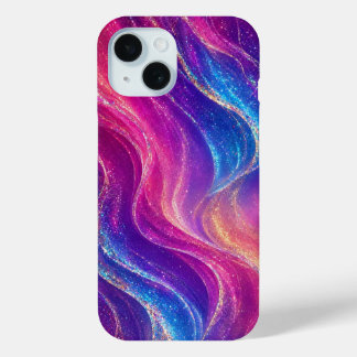 Chic Fluid Magenta and Royal Blue Glitter Pathways iPhone 15 Case