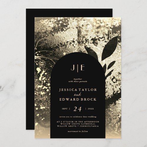 Chic Foil Faux Gold Botanical Abstract Wedding Invitation
