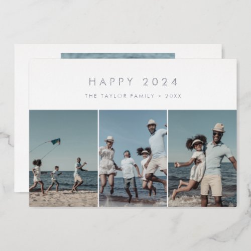 Chic Foil Happy 2023 New Year In Review 4 Photo Foil Holiday Card