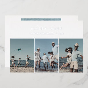 Chic Foil Happy 2025 New Year In Review 4 Photo Foil Holiday Card