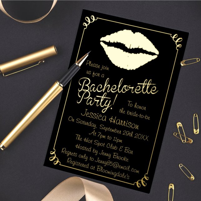 Chic Foil Lips Bachelorette Party Real Foil Invitation (Creator Uploaded)