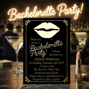 Chic Foil Lips Bachelorette Party Real Invitation