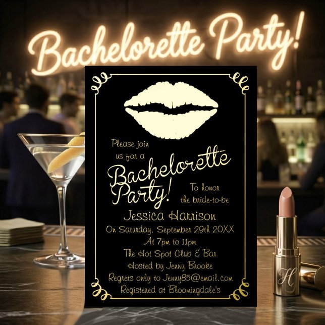Chic Foil Lips Bachelorette Party Real Invitation (Creator Uploaded)
