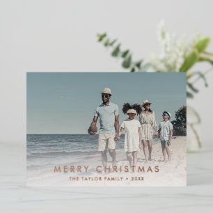 Chic Foil Merry Christmas Year In Review 2 Photo Foil Holiday Card