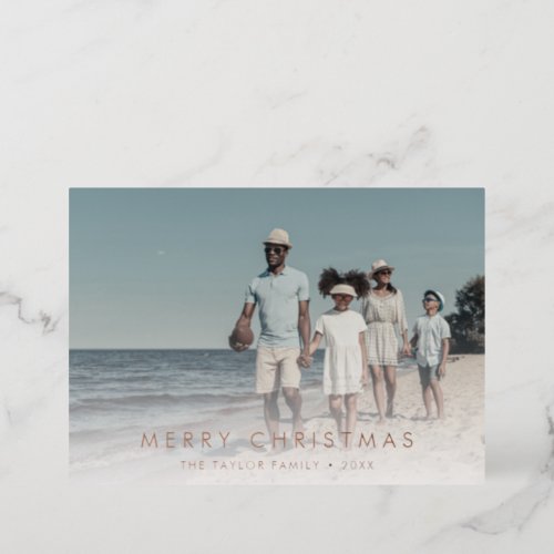 Chic Foil Merry Christmas Year In Review 2 Photo Foil Holiday Card