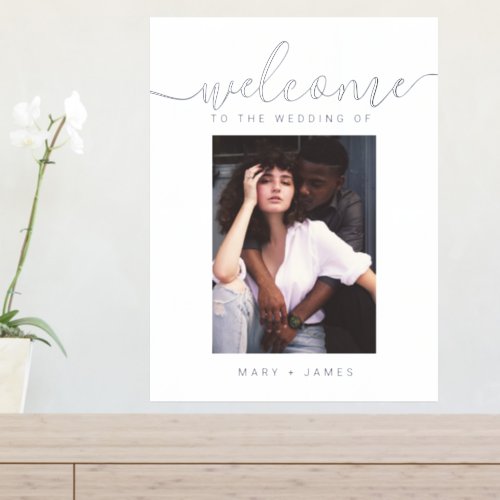 Chic Foil Script Photo Wedding Welcome Sign Poster