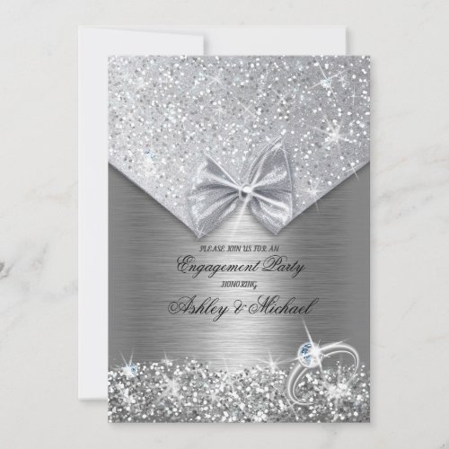 chic foil silver sparkles sequins glitter ring invitation
