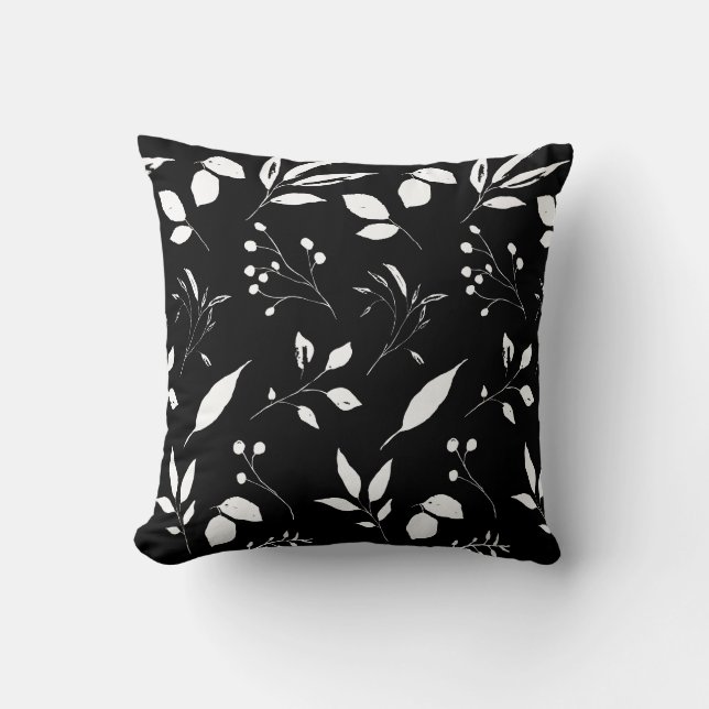 Chic Foliage Black and White Throw Pillow (Front)