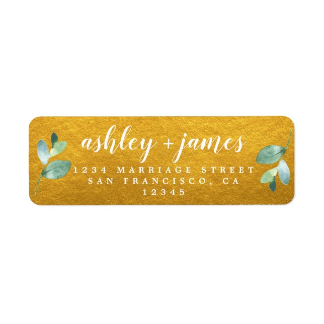 Chic Foliage Dark Green Gold Return Address Label (Front)