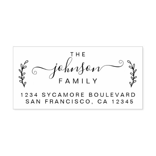 Chic Foliage Family Name Return Address Rubber Stamp