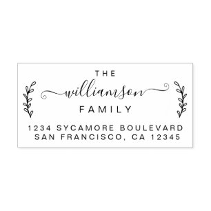 Chic Foliage Family Name Return Address Rubber Stamp
