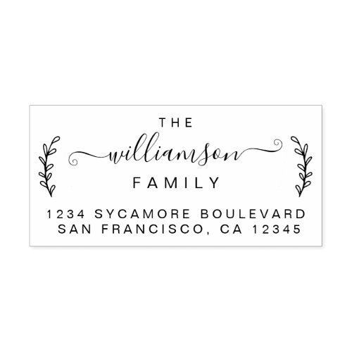 Chic Foliage Family Name Return Address Rubber Stamp