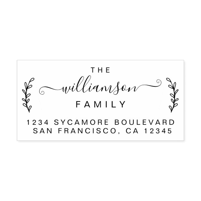Chic Foliage Family Name Return Address Rubber Stamp (Imprint)