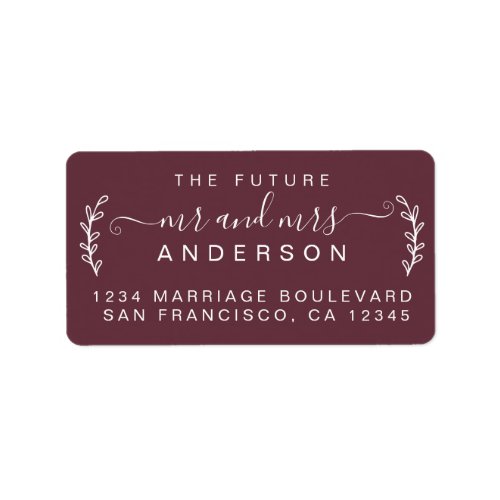 Chic Foliage Future Mr Mrs Wedding Return Address  Label