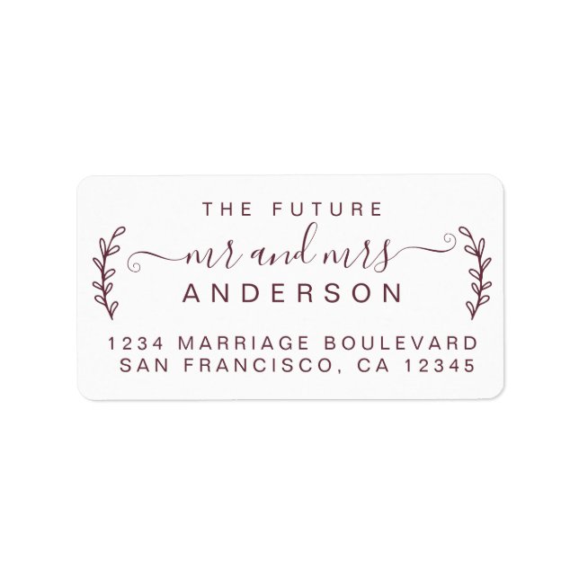 Chic Foliage Future Mr Mrs Wedding Return Address Label (Front)