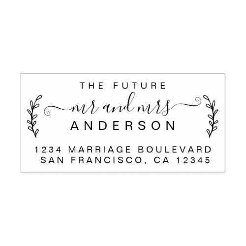 Chic Foliage Future Mr Mrs Wedding Return Address Rubber Stamp