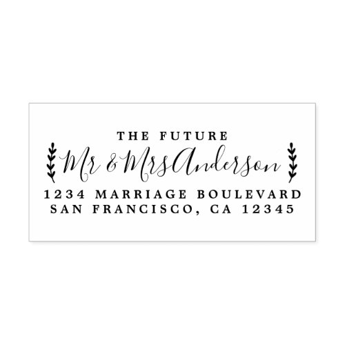 Chic Foliage Future Mr Mrs Wedding Return Address  Rubber Stamp