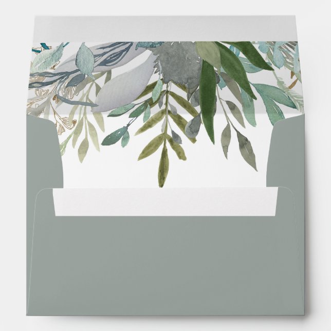 Chic Foliage | Gray Green Wedding Envelope (Back (Bottom))