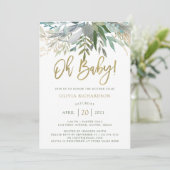 Chic Foliage | Oh Baby Baby Shower and Gold Script Invitation (Standing Front)