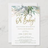 Chic Foliage | Oh Baby Baby Shower and Gold Script Invitation (Front)